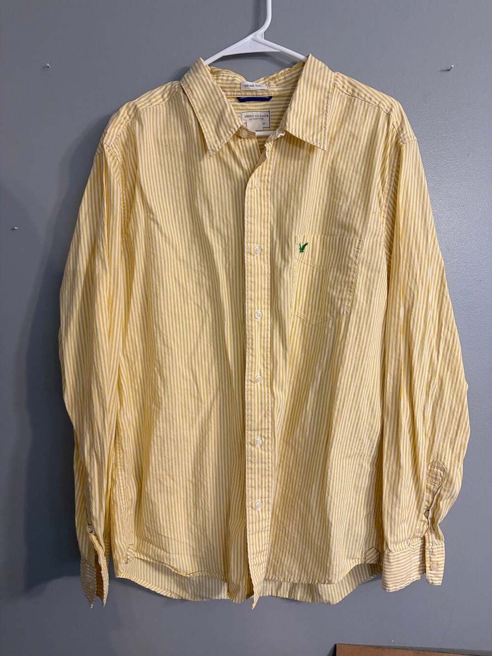 American Eagle Outfitters Yellow Striped Button Up Shirt XL